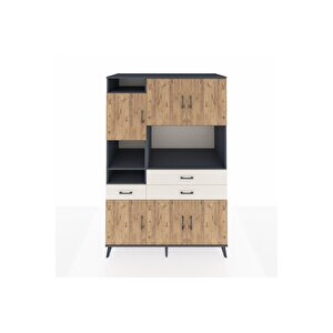 Kronos Dolap 9 Raflı 3 Çekmeceli 6 Kapaklı 132x59x195 Antrasit-çam/aytaşı