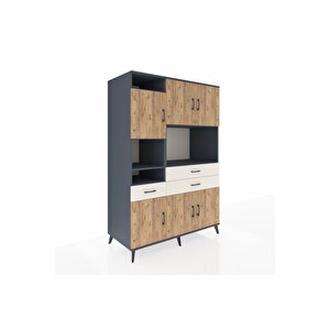 Kronos Dolap 9 Raflı 3 Çekmeceli 6 Kapaklı 132x59x195 Antrasit-çam/aytaşı