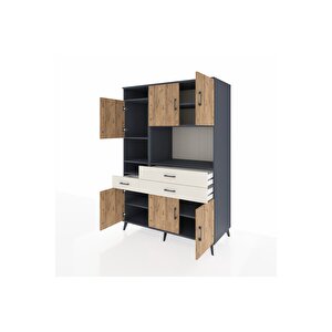 Kronos Dolap 9 Raflı 3 Çekmeceli 6 Kapaklı 132x59x195 Antrasit-çam/aytaşı