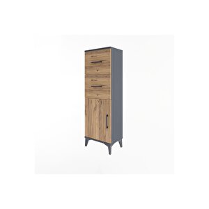 Arges Dolap Tek Raflı 2 Çekmeceli Tek Kapaklı 44x30x134 Antrasit-çam