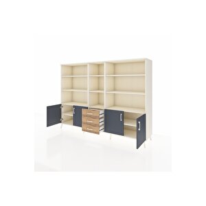 Hyperion Dolap 11 Raflı 3 Çekmeceli 4 Kapaklı 220x44x163 Aytaşı-antrasit/çam