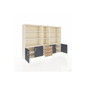 Hyperion Dolap 11 Raflı 3 Çekmeceli 4 Kapaklı 220x44x163 Aytaşı-antrasit/çam