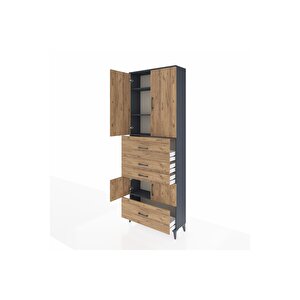 Arges Dolap 4 Raflı 4 Çekmeceli 4 Kapaklı 88x30x243 Antrasit-çam