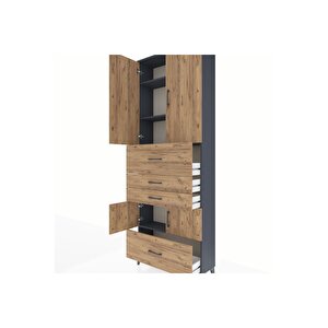 Arges Dolap 4 Raflı 4 Çekmeceli 4 Kapaklı 88x30x243 Antrasit-çam