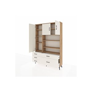 Arges Gardrop 9 Raflı 5 Çekmeceli 3 Kapaklı 132x30x195 Çam-aytaşı