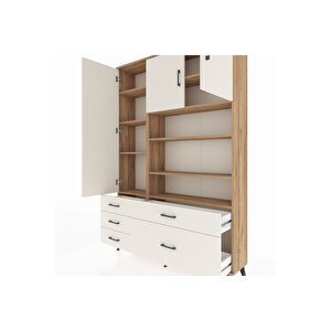 Arges Gardrop 9 Raflı 5 Çekmeceli 3 Kapaklı 132x30x195 Çam-aytaşı