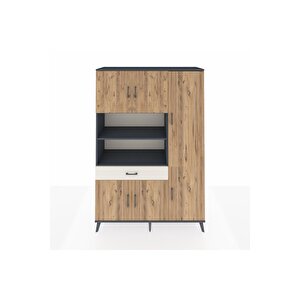 Hyperion Dolap 10 Raflı Tek Çekmeceli 6 Kapaklı 132x44x195 Antrasit-çam/aytaşı