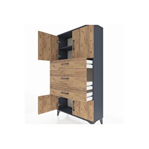 Arges Dolap 2 Raflı 3 Çekmeceli 4 Kapaklı 88x30x163 Antrasit-çam