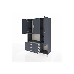 Hyperion Gardrop 6 Raflı 3 Çekmeceli 3 Kapaklı 132x44x195 Antrasit-antrasit
