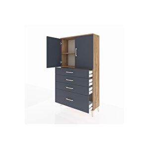 Arges Dolap 2 Raflı 4 Çekmeceli 2 Kapaklı 88x30x163 Çam-antrasit