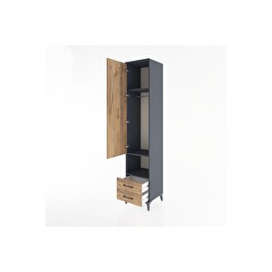 Hyperion Dolap 3 Raflı 2 Çekmeceli Tek Askılı 44x44x221 Antrasit-çam