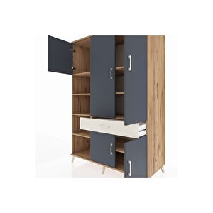 Kronos Dolap 8 Raflı Tek Çekmeceli 5 Kapaklı 132x59x195 Çam-antrasit/aytaşı