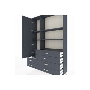 Arges Gardrop 7 Raflı 6 Çekmeceli Tek Kapaklı  132x30x195 Antrasit-antrasit