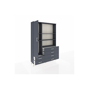 Arges Gardrop 7 Raflı 6 Çekmeceli Tek Kapaklı  132x30x195 Antrasit-antrasit