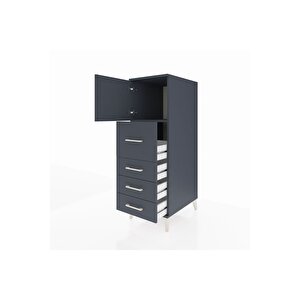 Kronos Dolap Tek Raflı 4 Çekmeceli Tek Kapaklı 44x59x134 Antrasit-antrasit