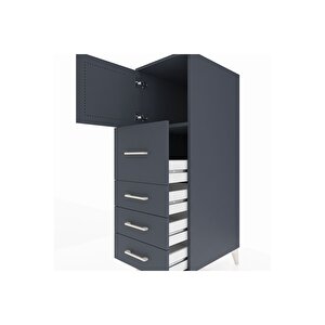 Kronos Dolap Tek Raflı 4 Çekmeceli Tek Kapaklı 44x59x134 Antrasit-antrasit
