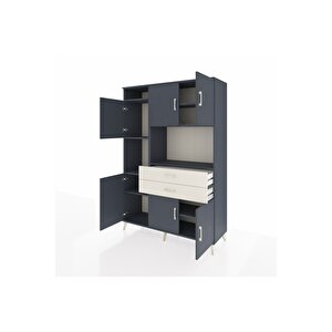 Hyperion Dolap 8 Raflı 2 Çekmeceli 6 Kapaklı 132x44x195 Antrasit-antrasit/aytaşı