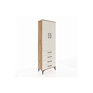Arges Dolap Tek Raflı 4 Çekmeceli Tek Askılı 60x30x182 Çam-aytaşı
