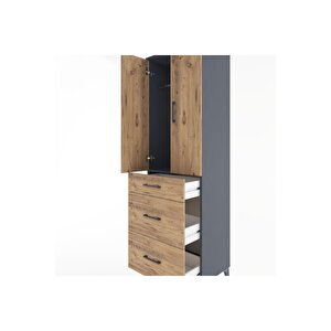 Hyperion Dolap Tek Raflı 3 Çekmeceli Tek Askılı 60x44x195 Antrasit-çam