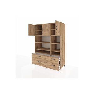 Kronos Dolap 10 Raflı 4 Çekmeceli 3 Kapaklı 132x59x195 Çam-çam/çam