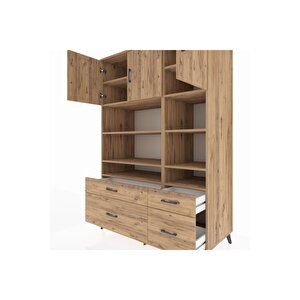 Kronos Dolap 10 Raflı 4 Çekmeceli 3 Kapaklı 132x59x195 Çam-çam/çam