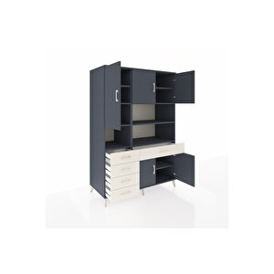 Kronos Dolap 9 Raflı 5 Çekmeceli 5 Kapaklı 132x59x195 Antrasit-antrasit/aytaşı