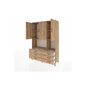 Hyperion Gardrop 6 Raflı 6 Çekmeceli 3 Kapaklı 132x44x195 Çam-çam