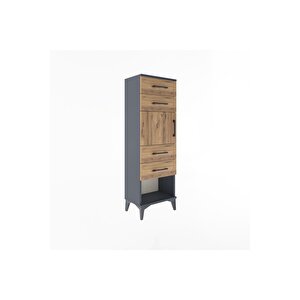 Arges Dolap Tek Raflı 4 Çekmeceli Tek Kapaklı 44x30x134 Antrasit-çam
