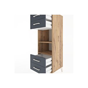 Hyperion Dolap 2 Raflı 4 Çekmeceli 44x44x134 Çam-antrasit