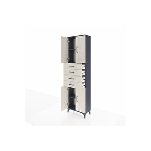 Arges Dolap 3 Raflı 4 Çekmeceli 4 Kapaklı 60x30x221 Antrasit-aytaşı