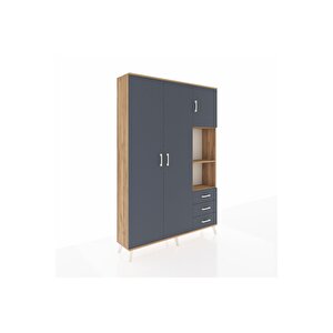 Arges Gardrop 5 Raflı 3 Çekmeceli Tek Askılı 132x30x195 Çam-antrasit