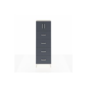 Arges Dolap 2 Raflı 4 Çekmeceli 2 Kapaklı 60x30x182 Aytaşı-antrasit