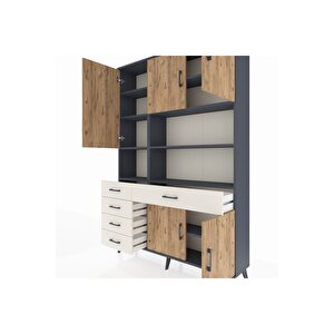 Arges Dolap 9 Raflı 5 Çekmeceli 5 Kapaklı 132x30x195 Antrasit-çam/aytaşı