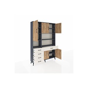 Arges Dolap 9 Raflı 5 Çekmeceli 5 Kapaklı 132x30x195 Antrasit-çam/aytaşı