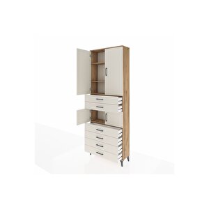 Arges Dolap 4 Raflı 6 Çekmeceli 4 Kapaklı 88x30x243 Çam-aytaşı