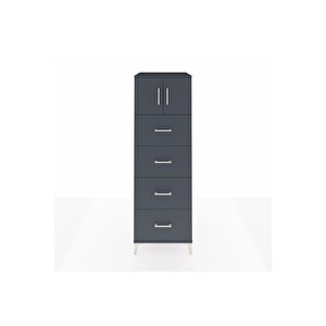 Kronos Dolap Tek Raflı 4 Çekmeceli 2 Kapaklı 60x59x182 Antrasit-antrasit