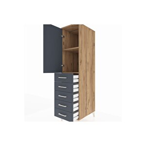 Kronos Dolap 2 Raflı 5 Çekmeceli Tek Kapaklı 44x59x182 Çam-antrasit