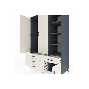 Kronos Dolap 5 Raflı 4 Çekmeceli Tek Askılı 132x59x195 Antrasit-aytaşı/aytaşı