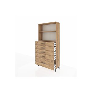 Arges Dolap 2 Raflı 5 Çekmeceli 88x30x182 Çam-çam