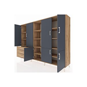 Hyperion Dolap 11 Raflı 3 Çekmeceli 7 Kapaklı 220x44x163 Çam-antrasit/çam