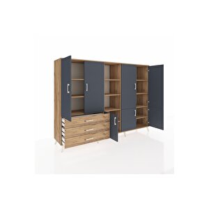 Hyperion Dolap 11 Raflı 3 Çekmeceli 7 Kapaklı 220x44x163 Çam-antrasit/çam