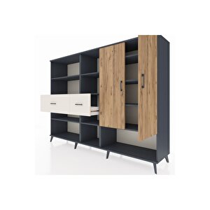 Hyperion Dolap 10 Raflı 2 Çekmeceli 2 Kapaklı 220x44x163 Antrasit-çam/aytaşı