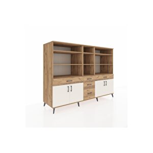 Kronos Dolap 11 Raflı 5 Çekmeceli 4 Kapaklı 220x59x163 Çam-aytaşı/çam