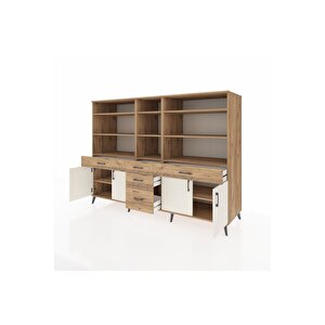 Kronos Dolap 11 Raflı 5 Çekmeceli 4 Kapaklı 220x59x163 Çam-aytaşı/çam