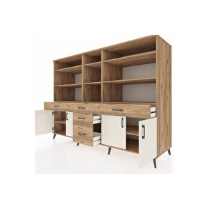 Kronos Dolap 11 Raflı 5 Çekmeceli 4 Kapaklı 220x59x163 Çam-aytaşı/çam