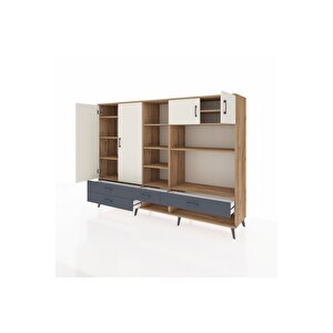 Hyperion Dolap 12 Raflı 4 Çekmeceli 4 Kapaklı 220x44x163 Çam-aytaşı/antrasit