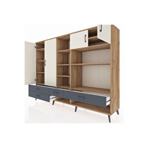 Hyperion Dolap 12 Raflı 4 Çekmeceli 4 Kapaklı 220x44x163 Çam-aytaşı/antrasit