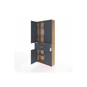 Arges Dolap 4 Raflı Tek Çekmeceli 4 Kapaklı 88x30x221 Çam-antrasit