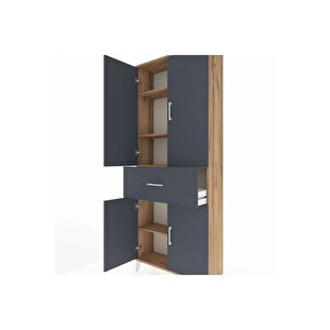 Arges Dolap 4 Raflı Tek Çekmeceli 4 Kapaklı 88x30x221 Çam-antrasit
