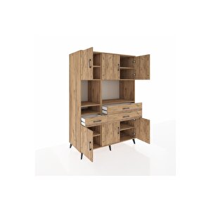 Kronos Dolap 9 Raflı 3 Çekmeceli 6 Kapaklı 132x59x195 Çam-çam/çam